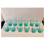 Green Glass Bowl, Small Glasses and Oil Dispenser