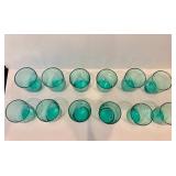 Green Glass Bowl, Small Glasses and Oil Dispenser