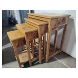 Hand Carved Wooden Nesting Side Tables