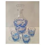 Vintage Blue & White Leaf Decanter Set