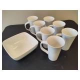 White Tall Coffee Mugs & Square Serving Dish