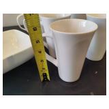 White Tall Coffee Mugs & Square Serving Dish