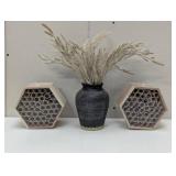3 Piece Field Decor - 2 Bee Hive and 1 Faux Wheat Plant