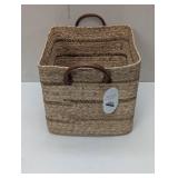 Braided Water Hyacinth Basket with Faux Leather Handles - Threshold™ - Large