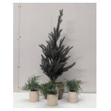Set of 4 Faux Plants - 1 Larger Spruce & 3 Ferns