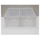 Set of 2 Plastic Shoe Storage - 14 x 9 x 8 Stackable Drop Front Boxes