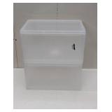 Set of 2 Plastic Shoe Storage - 14 x 9 x 8 Stackable Drop Front Boxes