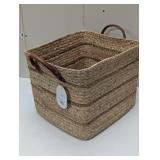 Braided Water Hyacinth Basket with Faux Leather Handles - Threshold™ - Large