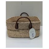 Braided Water Hyacinth Basket with Faux Leather Handles - Threshold™ - Small