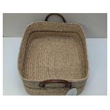 Braided Water Hyacinth Basket with Faux Leather Handles - Threshold™ - Small