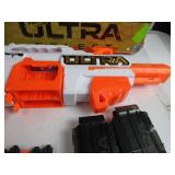Nerf Ultra Select Fully Motorized Blaster, Fire for Distance or Accuracy, Automatic Electric Full Auto Toy Foam Blasters NOT TESTED, NO BATTERIES, MISSING 1 DISTANT NERF DARTS, ONLY 9 DISTANT & 10 ACC
