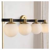 JONATHAN Y Modernist Globe 34 in. 4-Light Brass Gold/Black LED Vanity Light with Frosted Glass