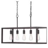 Hampton Bay Boswell Quarter 5-Light Black Industrial Linear Island Hanging Chandelier for Kitchen Islands and Dining