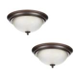13 in. 2-Light Oil Rubbed Bronze Flush Mount with Frosted Glass Shade (2-Pack)