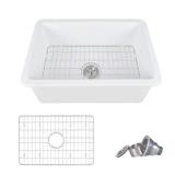 DEERVALLEY Glen White Rectangular Fireclay 27 in. Single Bowl Undermount/Drop-In Kitchen Sink with Basket Strainer and Sink Grid