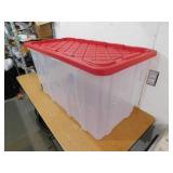 HDX 77 Gal. Tough Storage Tote with Wheels in Clear with Red Lid