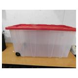 HDX 77 Gal. Tough Storage Tote with Wheels in Clear with Red Lid