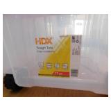 HDX 77 Gal. Tough Storage Tote with Wheels in Clear with Red Lid