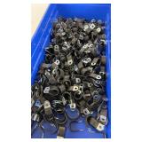 Lot of Rubber Cushioned Cable Clamps in Blue Organizer Bin