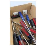 Box of Assorted Screwdrivers and Tools