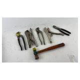 Assorted Vintage Hand Tools Including Pliers, Wrench, and Hammer