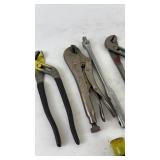 Assorted Vintage Hand Tools Including Pliers, Wrench, and Hammer