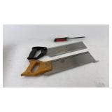 Set of 2 Vintage Hand Saws with Ergonomic Handle & 1 Ratcheting Screwdriver