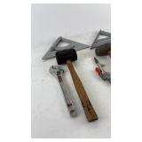 Set of Hand Tools Including Rubber Mallet and Speed Square