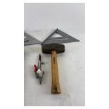 Set of Hand Tools Including Rubber Mallet and Speed Square