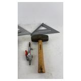 Set of Hand Tools Including Rubber Mallet and Speed Square