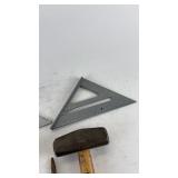Set of Hand Tools Including Rubber Mallet and Speed Square
