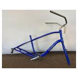 Blue Bicycle Frame with Handlebars and Crankset