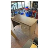 Vintage Metal Office Desk with Wooden Top and Drawers