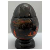 Misc. Vintage Oriental Collectibles Including Wood Enamel 8 1/2" Tall Two Piece Egg Storage Vessel & More