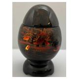 Misc. Vintage Oriental Collectibles Including Wood Enamel 8 1/2" Tall Two Piece Egg Storage Vessel & More
