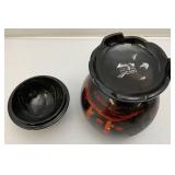 Misc. Vintage Oriental Collectibles Including Wood Enamel 8 1/2" Tall Two Piece Egg Storage Vessel & More