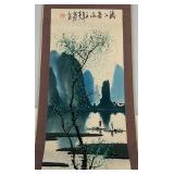 Vintage Chinese Hexagonal Scroll Box With Vintage Oriental Scroll 11 1/2" L x 31" H