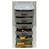 Two Sterilite Three Drawer Stacking Storage Containers With Art Supplies, Finger Nail Polish & More