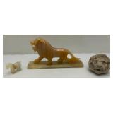 Vintage Marbled Yellow Onyx Carved Lion Statue With Base 11" & More