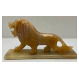 Vintage Marbled Yellow Onyx Carved Lion Statue With Base 11" & More
