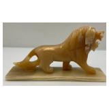 Vintage Marbled Yellow Onyx Carved Lion Statue With Base 11" & More