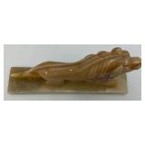 Vintage Marbled Yellow Onyx Carved Lion Statue With Base 11" & More