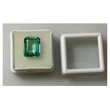 GIE Labs (Lab Created) 12.60 Ct Emerald Cut Green Sapphire With Card (In Protective Case)
