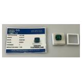 GG IJ Gems Gemological Institute Of Jaipur (Lab Created) 14.75 CT Cushion Cut Green Tourmaline With Card (In Protective Case)