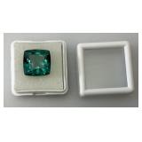 GG IJ Gems Gemological Institute Of Jaipur (Lab Created) 14.75 CT Cushion Cut Green Tourmaline With Card (In Protective Case)