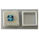 GG IJ Gems Gemological Institute Of Jaipur (Lab Created) 8.70 CT Cushion Cut Blue Topaz With Card (In Protective Case)