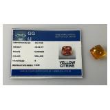 GG IJ Gems Gemological Institute Of Jaipur (Lab Created) 25.65 CT Cushion Cut Blue Yellow Citrine With Card (In Protective Case)