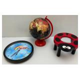 Misc. Toys Including Miniature  8" World Globe , Ladybug Magnifying Stool & Reading Rainbow Clock
