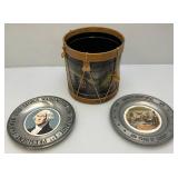 Very Cool Metal Drum Bucket 10 1/2" H x 10" W And Presidential Metal Plates