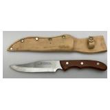 Very Nice Huntsman Special 420 Stainless Steel Hunting Knife With Finger Groove And Vinyl Sheath (Japan Made)